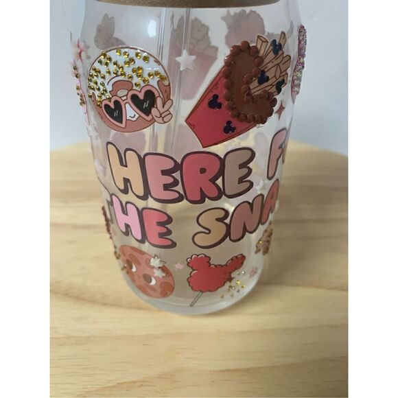 Disney parks just here for the snacks glass beer can shaped cup with decorated t - Picture 2 of 6